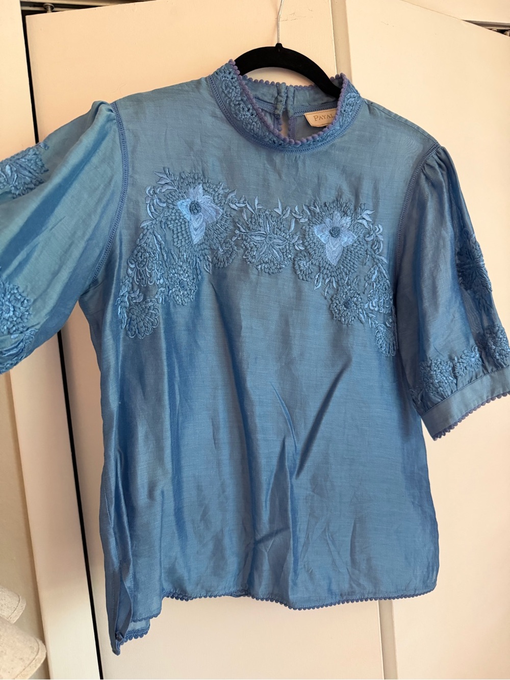 Payal Jain/ Anthropologie Light Blue Embroidered cotton and silk Top